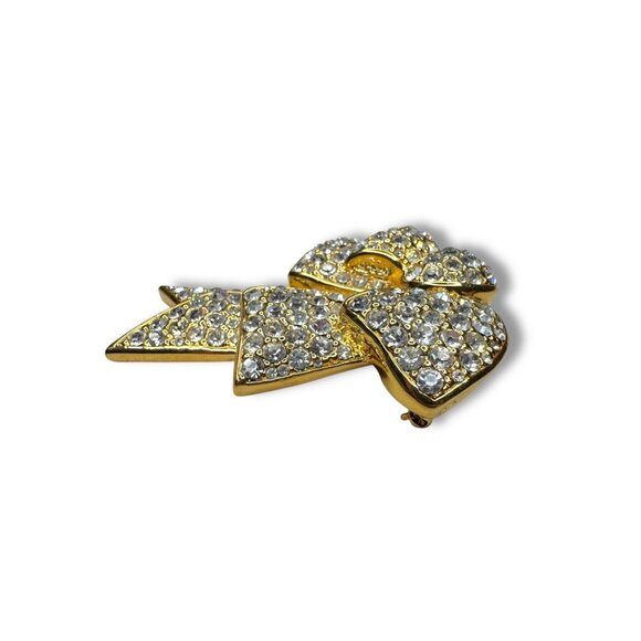 Nolan Miller Gold Tone Double Bow Brooch Pavé Crystal Chatons - Picture 9 of 10